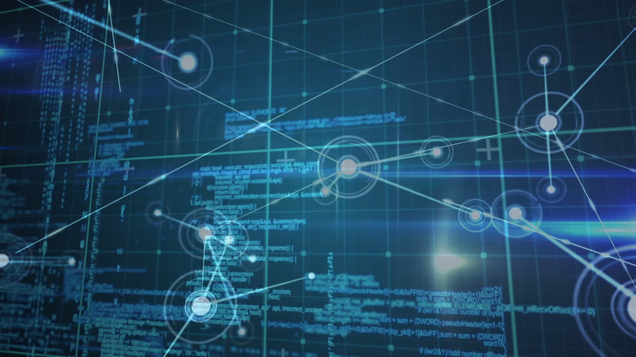 animación de la red de conexiones y procesamiento de datos diversos en el espacio digital