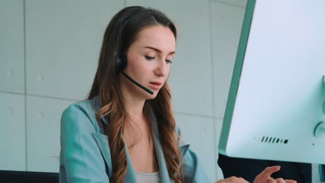 business people wearing headset working in office