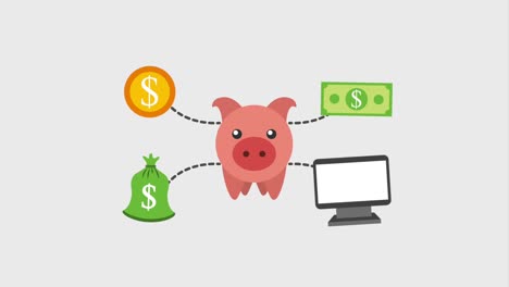 piggy bank coin banknote money bag computer