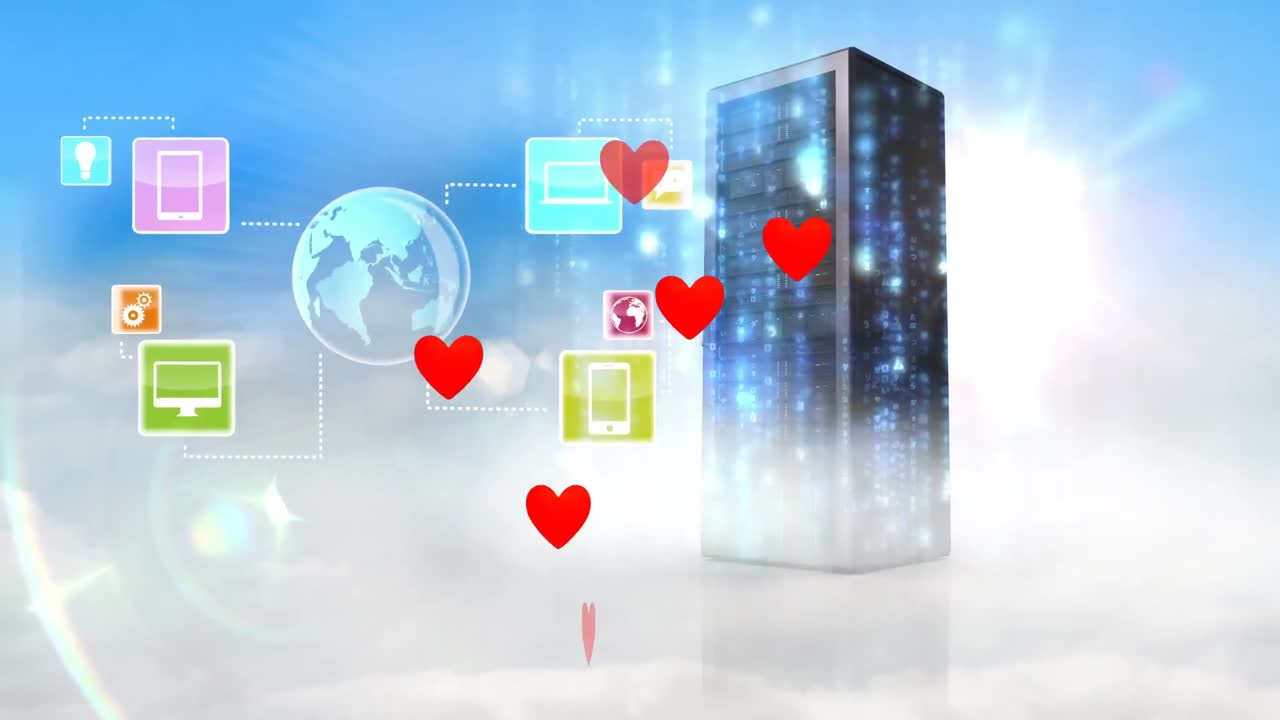 심장 아이콘과 세계를 아이콘과 데이터 처리 서버를 통해 애니메이션