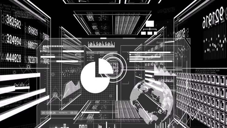 Animation of data processing on black background