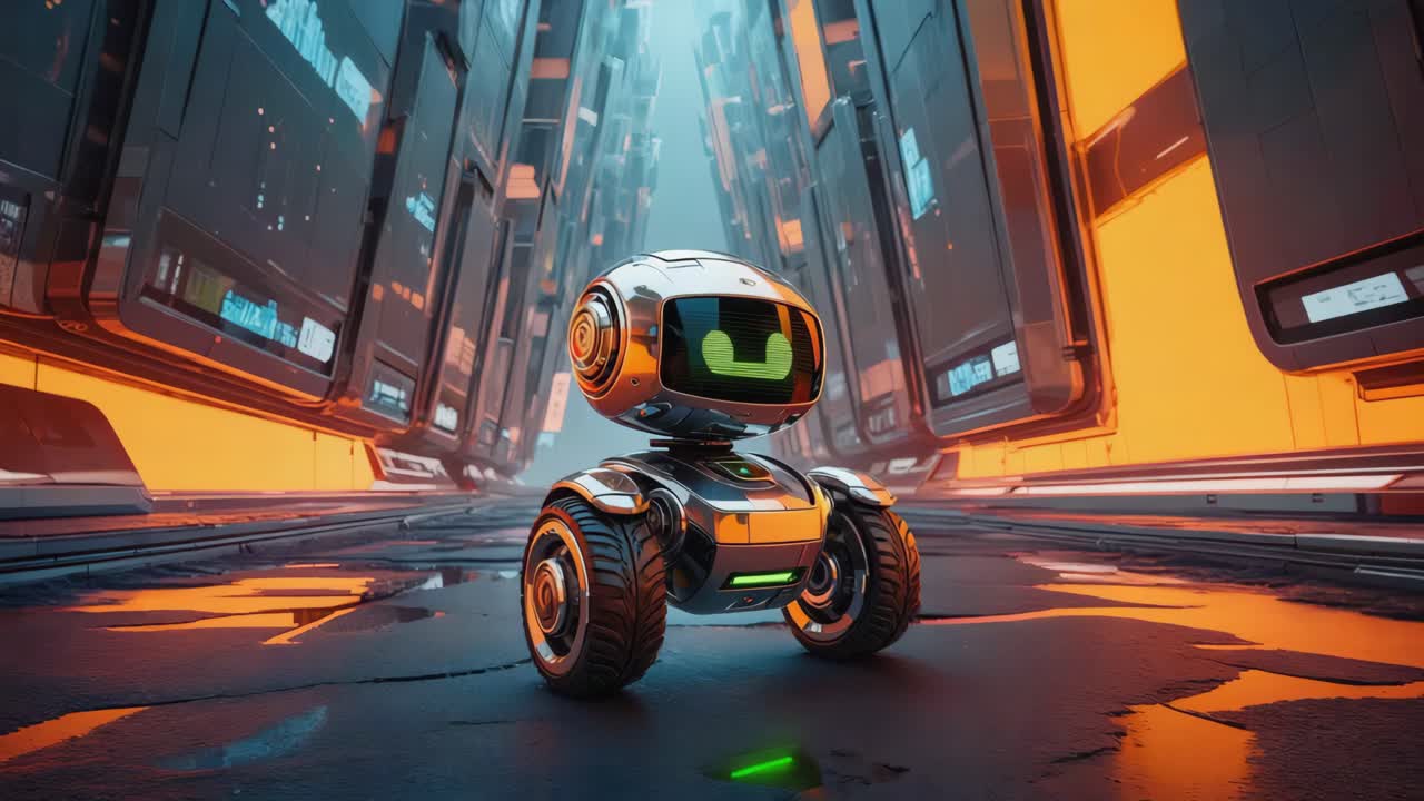 Futuristic Robot in a Sci-Fi Cityscape