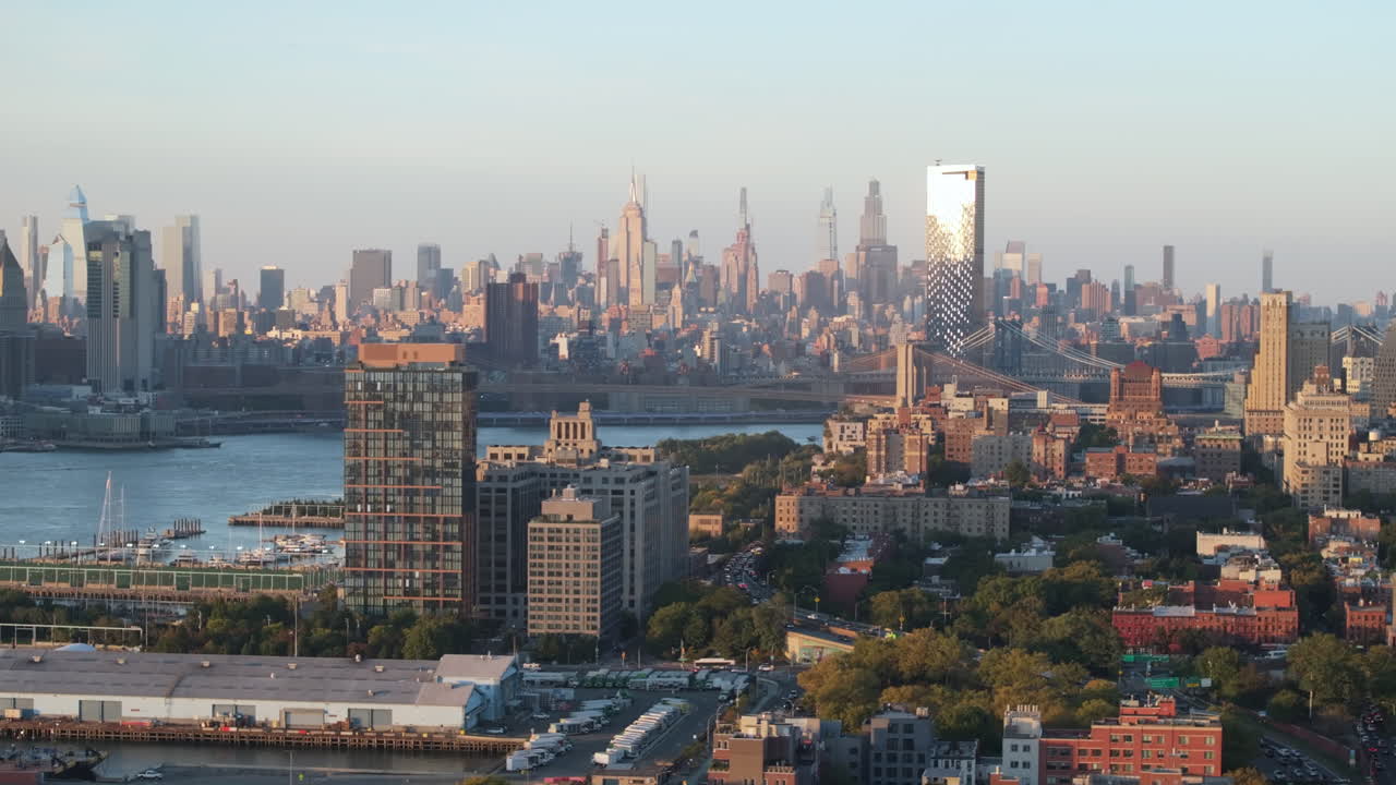 Stunning Aerial View of New York City Skyline at Sunset