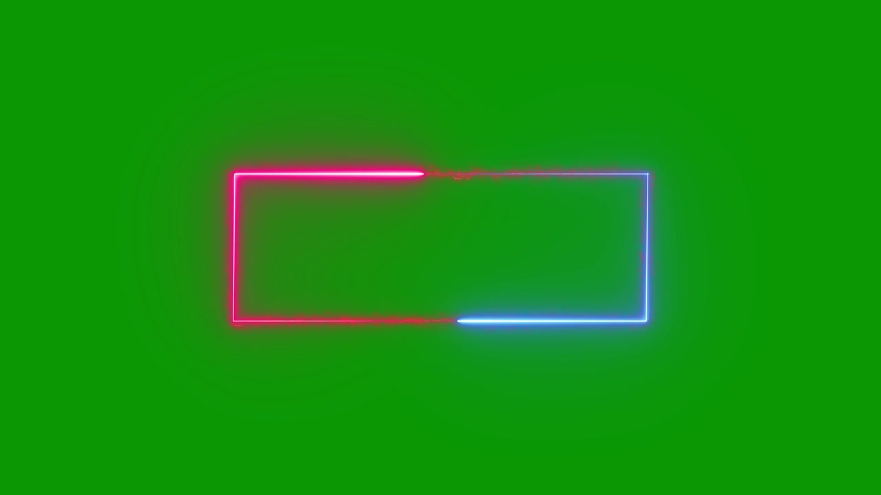 Cadre rectangulaire néon lumineux animé sur fond vert