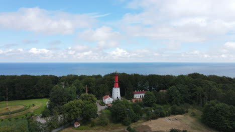 aerial shot of the lighthouse in rozewie on the baltic sea