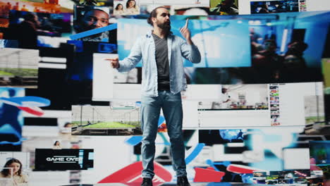 social media manager delivering a live presentation with a microphone