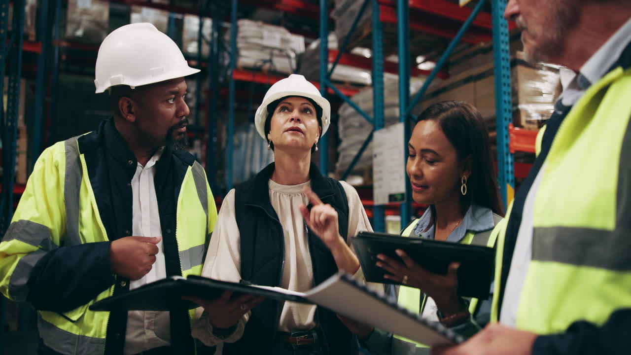 Warehouse Workers Discussing Inventory