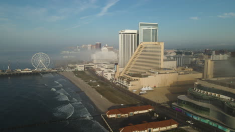 Aerial-Over-Atlantic-City,-New-Jersey-Beach-and-Casinos