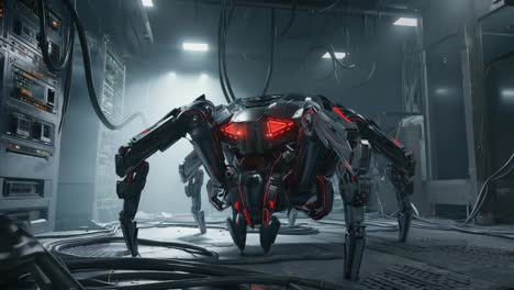 advanced spider robot in a futuristic industrial facility