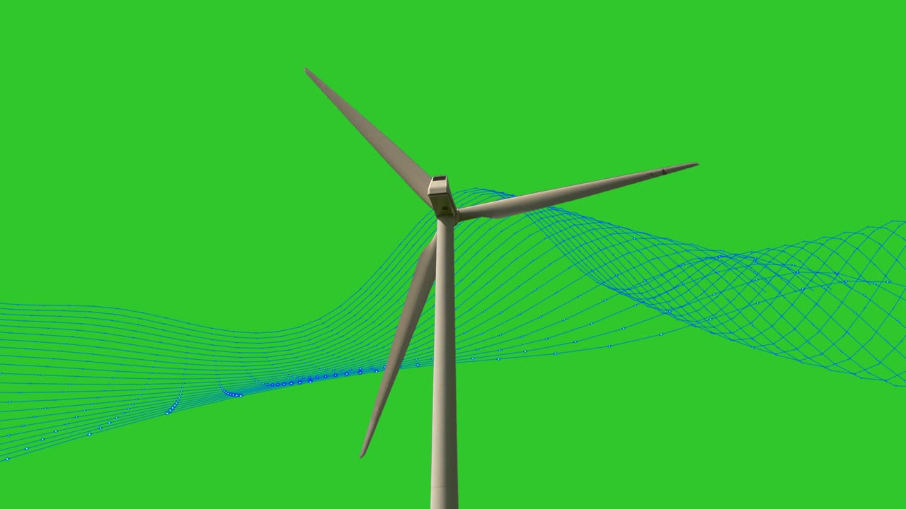 대안 에너지 풍력 터빈은 녹색 배경으로 크로마 키를 표시합니다.