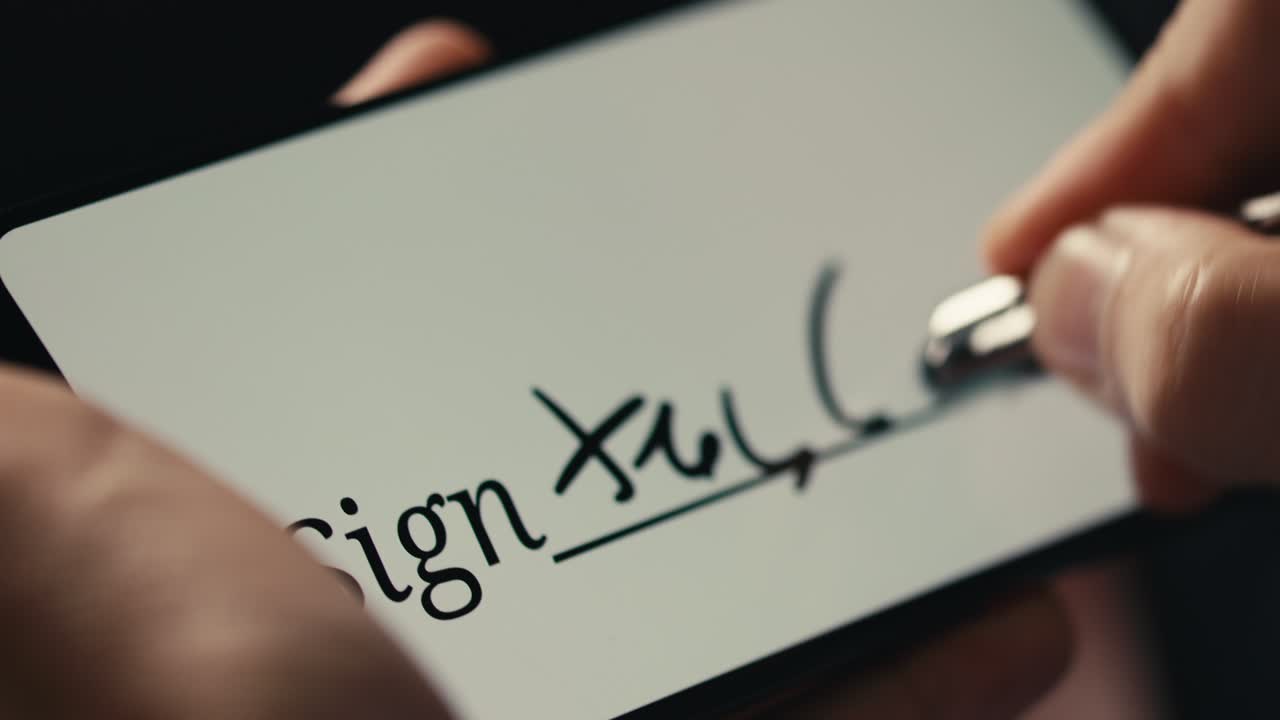 사업가 스마트폰에 디지털 서명