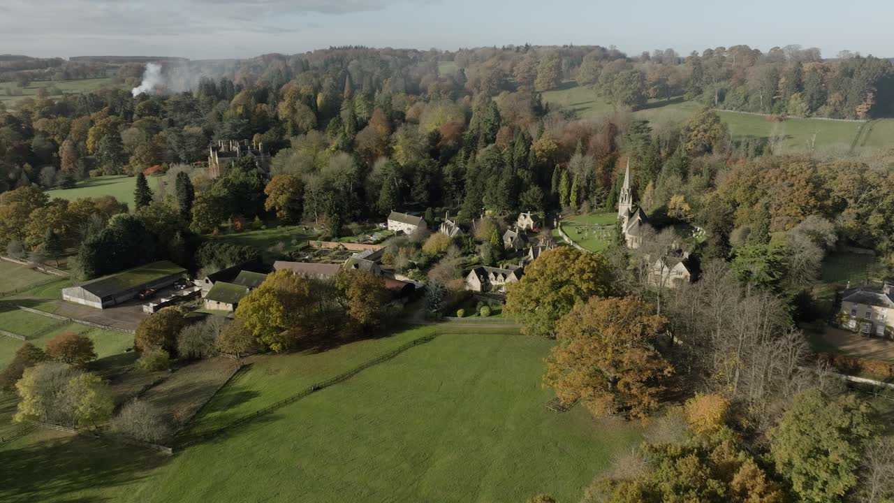 Cotswolds Autumn Village Landscape Aerial View Colour Batsford Beautiful Trees Historic