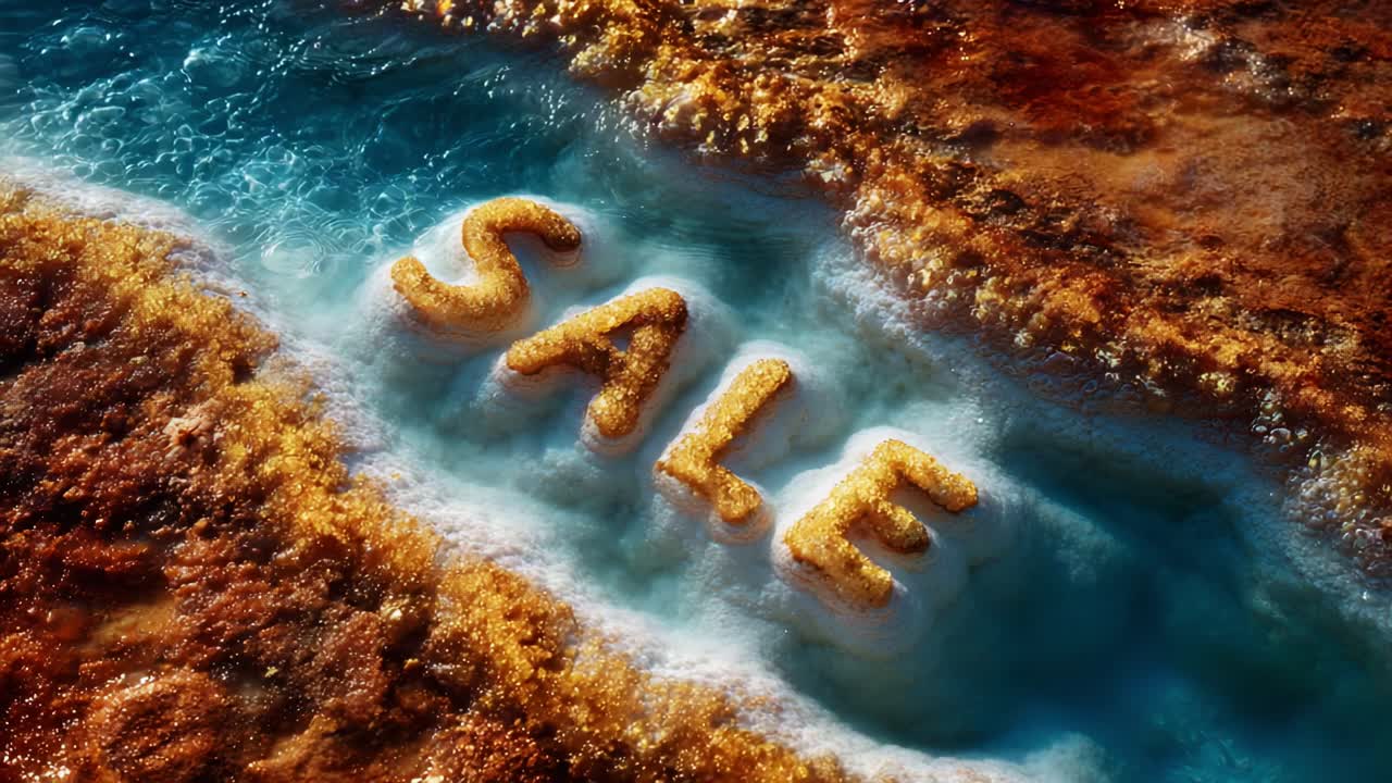 Aerial View of the Word 'Sale' Formed by Natural Elements on a Riverbank, Blending Water and Earth for a Scenic Promotional Display