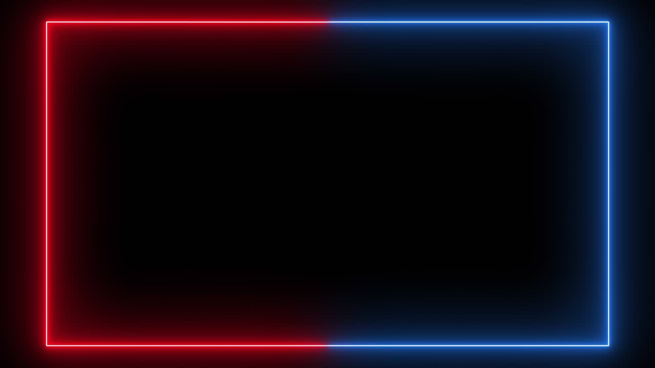 animación de marco de neón brillante sobre un fondo negro. iluminación de neón azul y roja. fondo abstracto. 4k