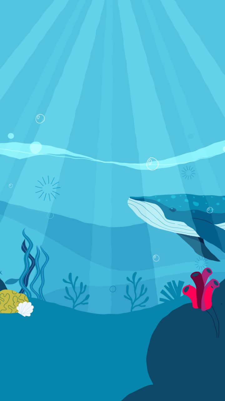 An animation of a Hand drawn world oceans day background with whale