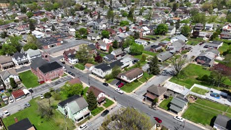 small american town with houses and homes on sunny spring day