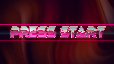 animation of glitch effect over press start text banner against red digital wave on black background