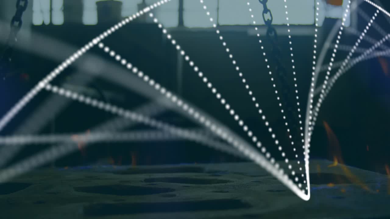 Glowing forge fire pulsing, releasing sparks, forming dynamic parabolic arcs over steel platform