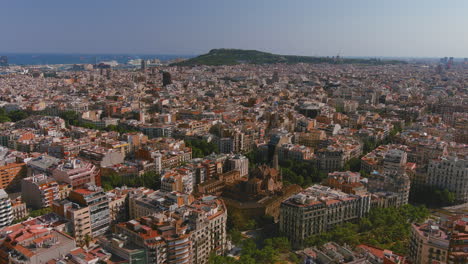 barcelona aerial view over city to bay