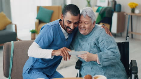 Wheelchair,-hug-or-caregiver-with-old-woman