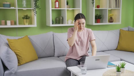 asian young woman suffering from vertigo is fainting.