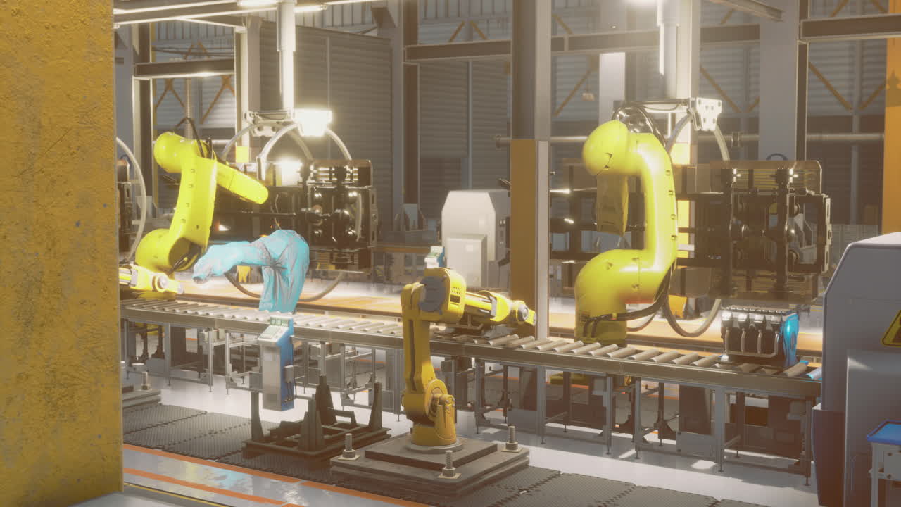 Robotic arms working collaboratively in an advanced manufacturing facility