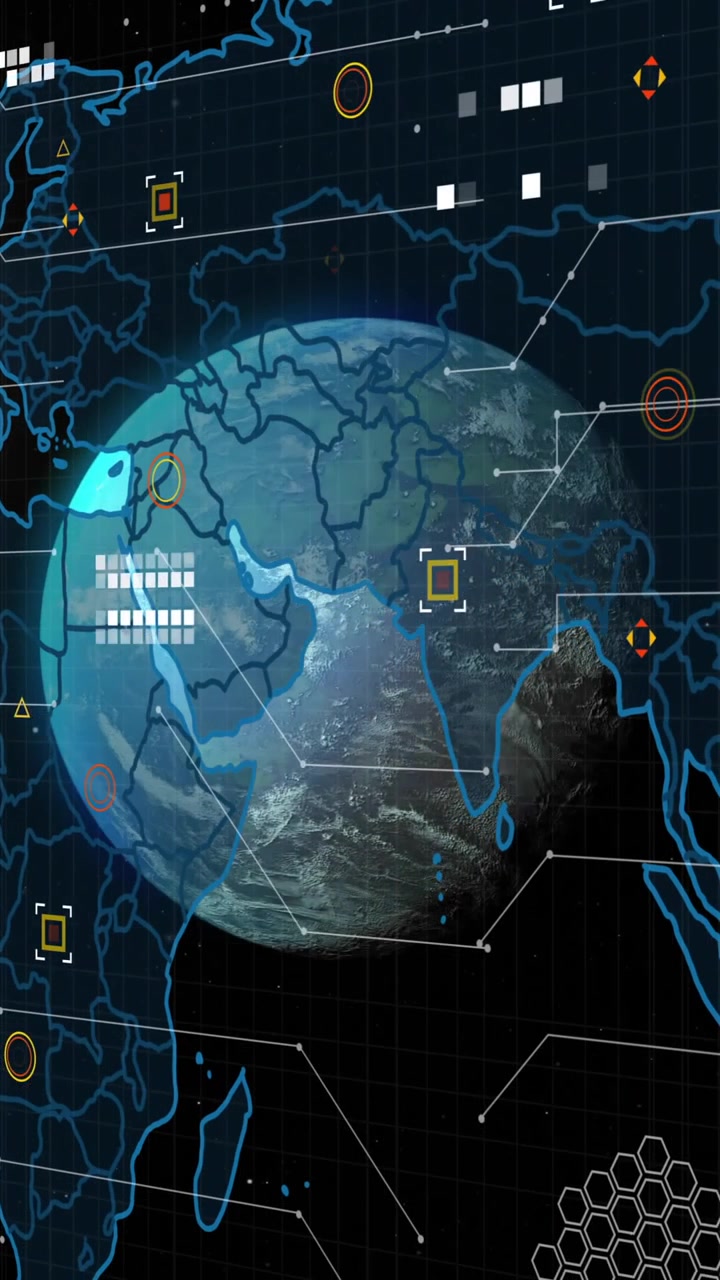 Animation of data processing over globe and world map
