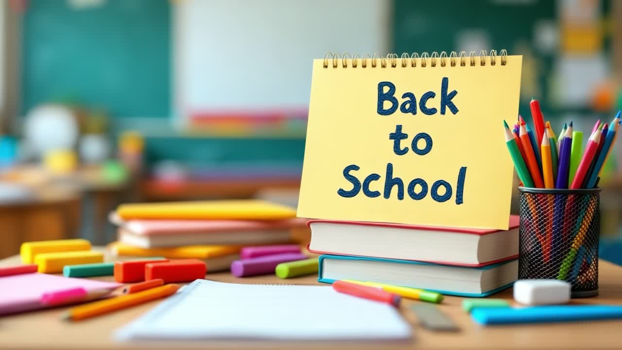 Back to School Supplies on a Classroom Desk