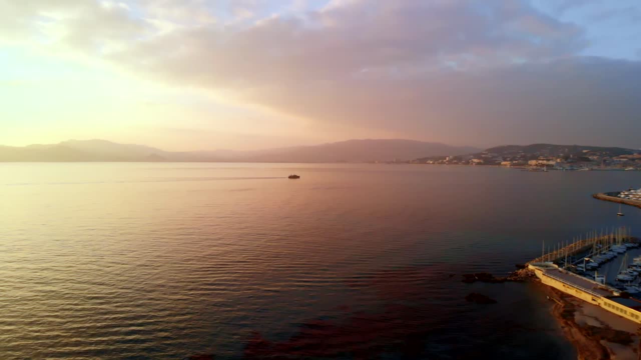 aerial shot of cannes during sunset