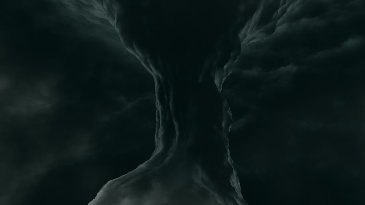 Violent Spiral cyclone twister cloud vortex in dramatic weather storm