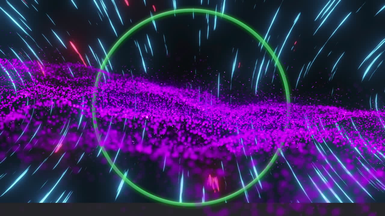 animación de rastros de luz y puntos sobre el círculo sobre fondo negro.