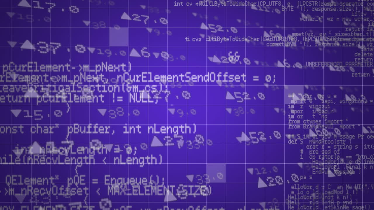 procesamiento de datos en cuadrícula y fondo púrpura
