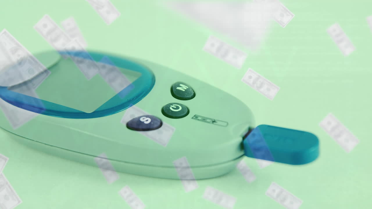 포도당 측정기 위에 있는 지폐의 애니메이션
