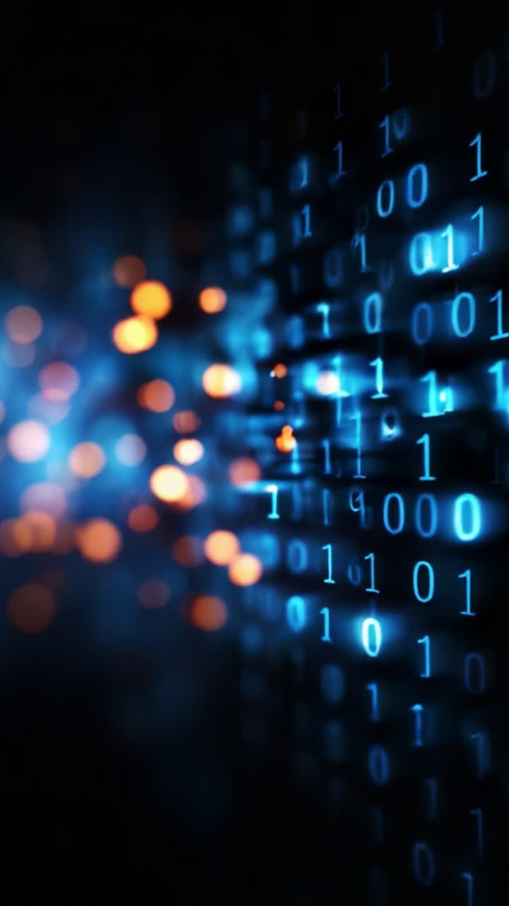 Digital Abyss: A Glimpse into the World of Binary Code with Glowing Blue Lights and Abstract Patterns Reflecting the Essence of Technology