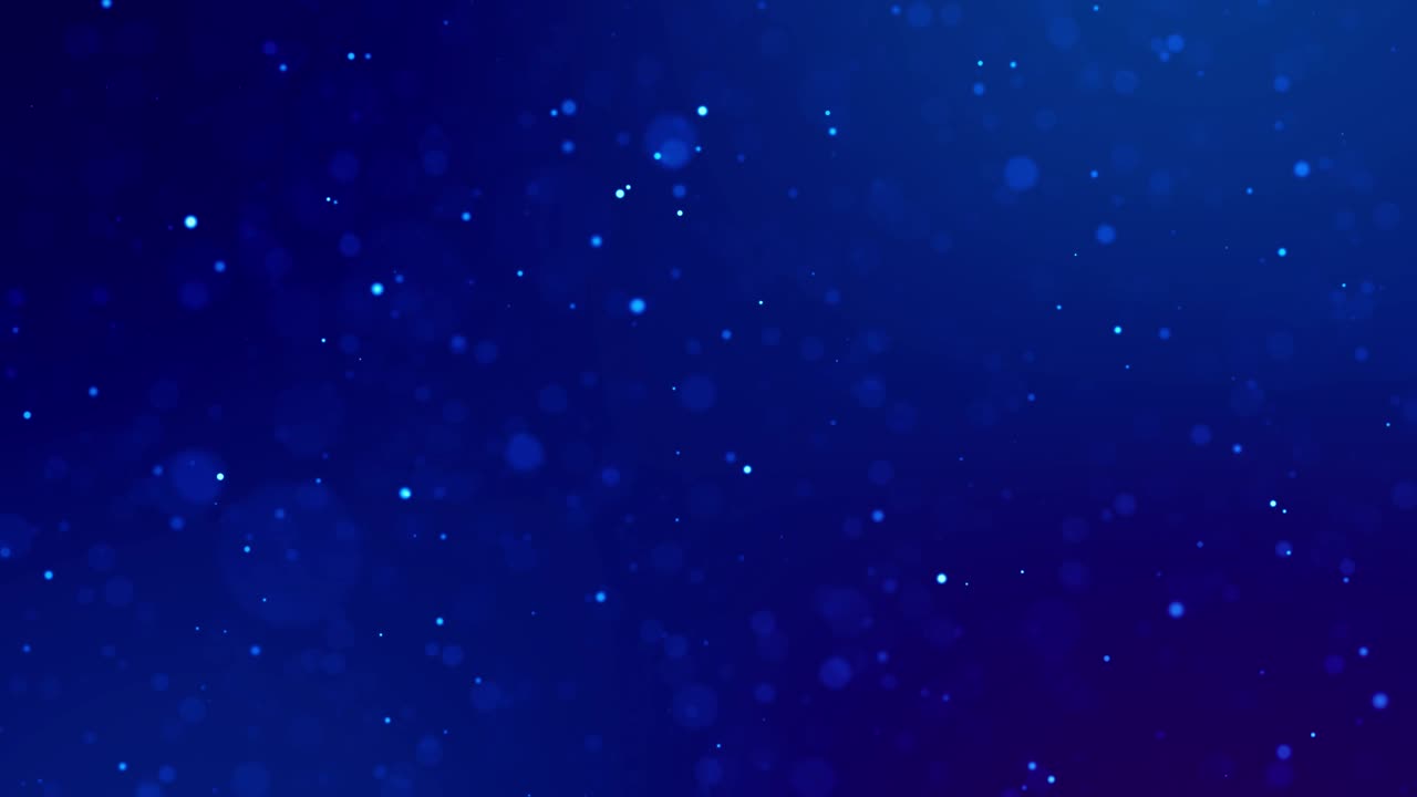 Magiche particelle blu luminose scorrono in un liquido viscoso e brillano intensamente. Fantascienza. Sfondo sci-fi 3D 4K con particelle scintillanti, profondità di campo e bokeh. Luma matte come canale alfa