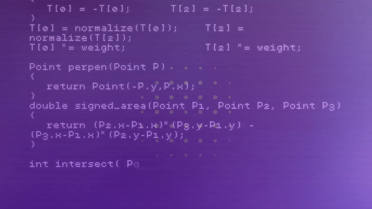 Animation of data processing over shapes on purple background