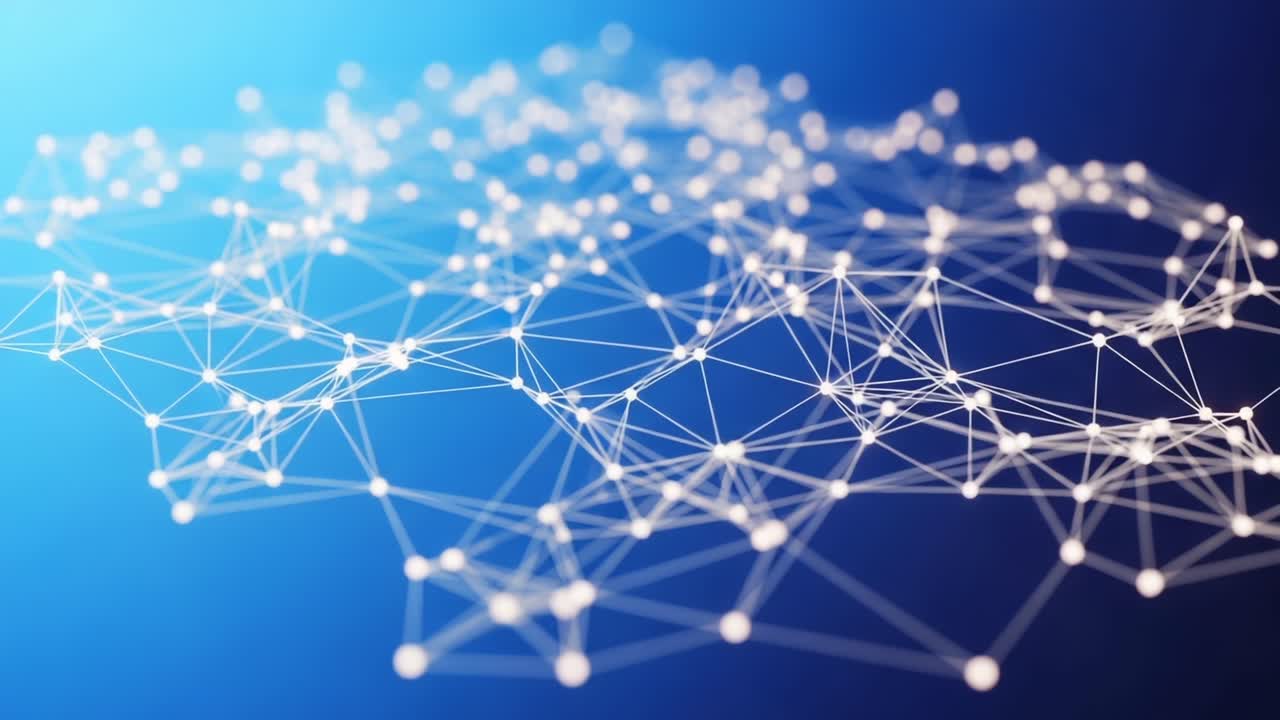 Exploring the Intricate Connections Within a Dynamic Network of Light Points and Lines Against a Vivid Gradient Background Representing Modern Communication Technologies