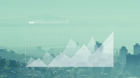 animation of financial data processing over cityscape