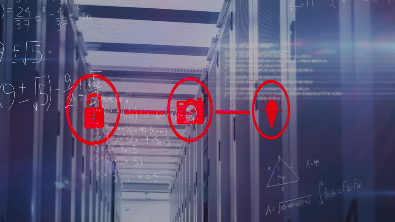 디지털 아이콘 네트워크의 애니메이션, 데이터 처리 및 서버 을 통해 수학적 방정식
