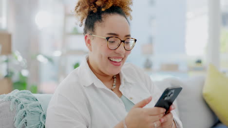 Woman,-phone-and-smile-typing