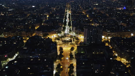 barcelona aerial view of gran via and passeig saint joan, tetuan square, spain