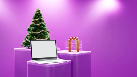 Tecnología-Festiva:-Un-Moderno-Espacio-De-Trabajo-Navideño-Sobre-Fondo-Rosa