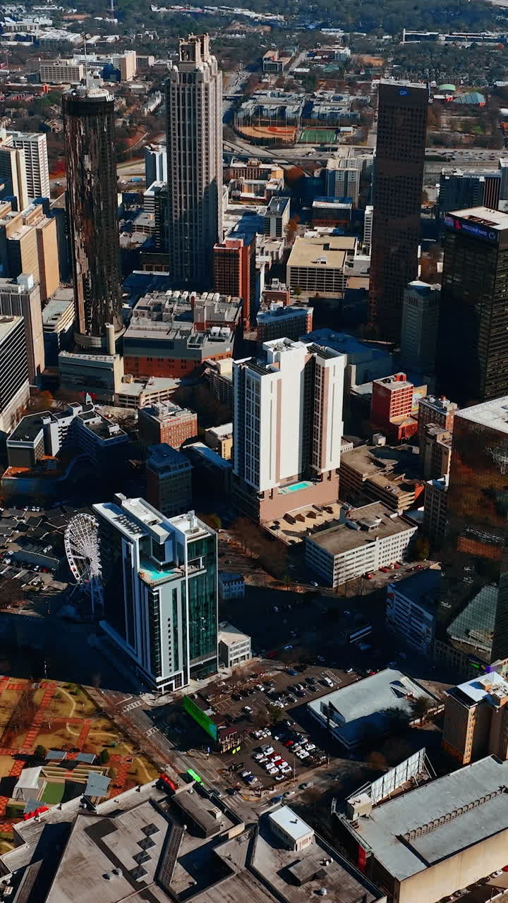 Variegated panorama of metropolis scenery on sunny autumn day. Panorama of Atlanta, Georgia, the USA. Vertical video