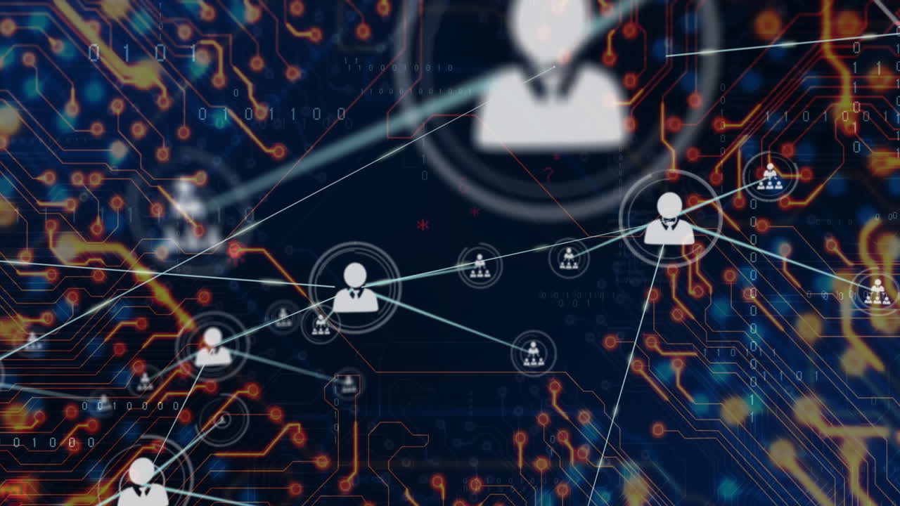 animación de la red de conexiones a través del procesamiento de datos y los iconos de medios