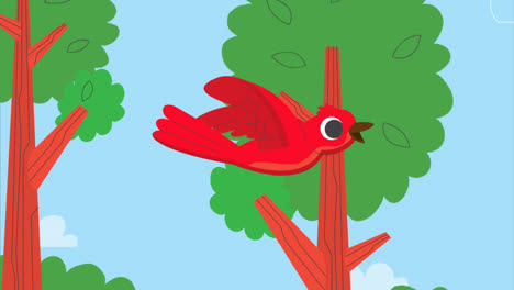 Una-Animación-De-Un-Fondo-Con-Un-Pájaro-Rojo-Volando.