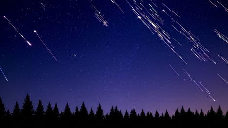 meteor shower over forest