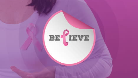 Animation-of-breast-cancer-awareness-text-over-caucasian-woman