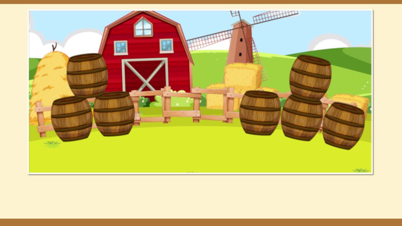 농장 동물과 함께 애니메이션 교육 계산 게임.