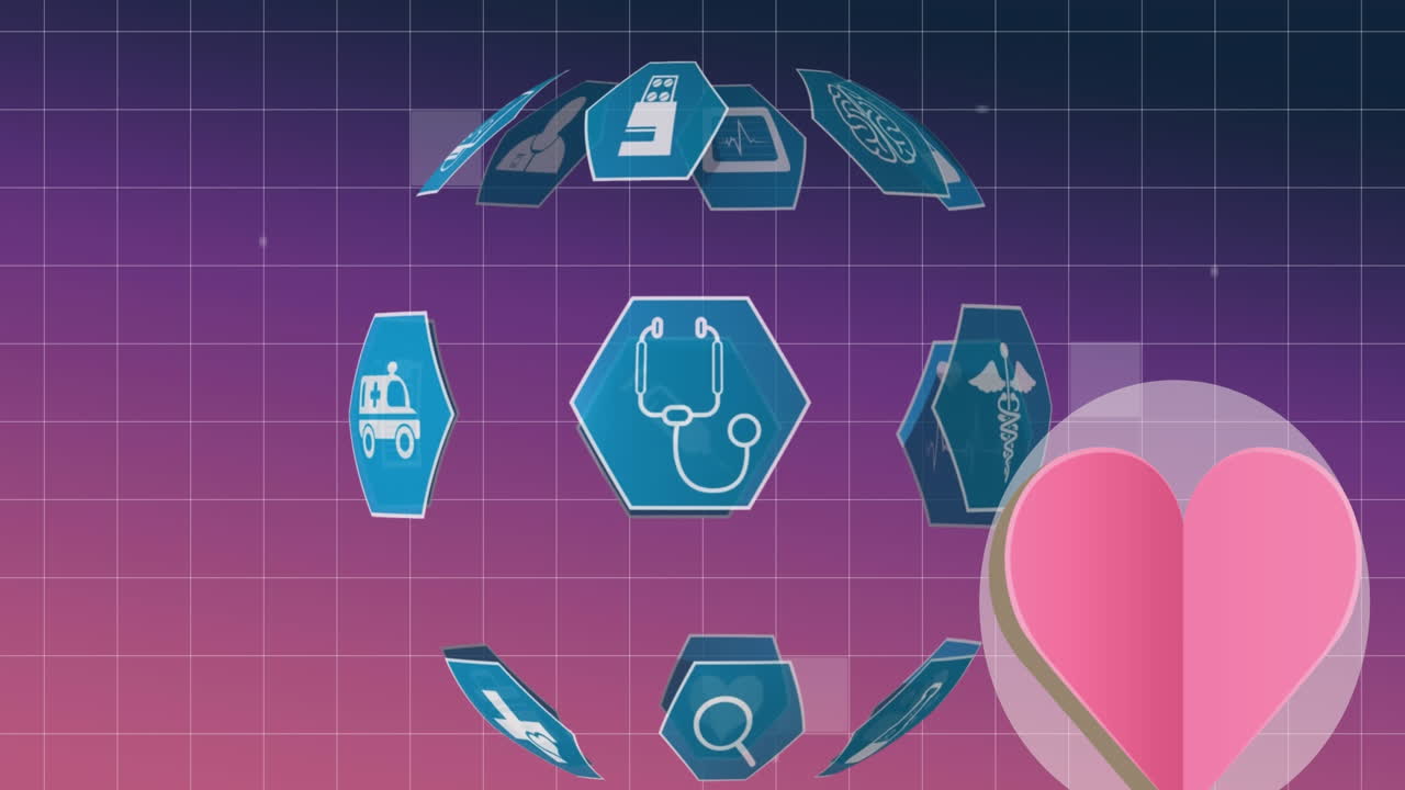 Animation af medicinske ikoner over et hjerte
