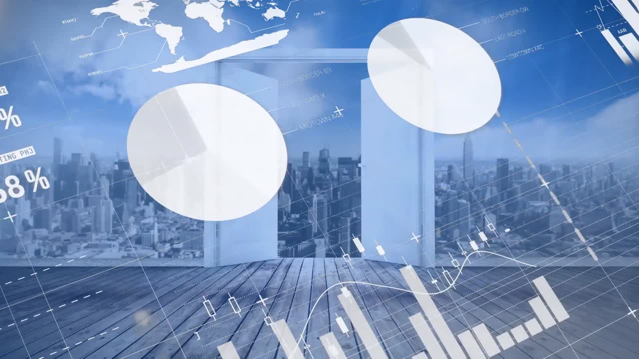 상점의 선반 위에서 통계와 데이터 처리의 애니메이션